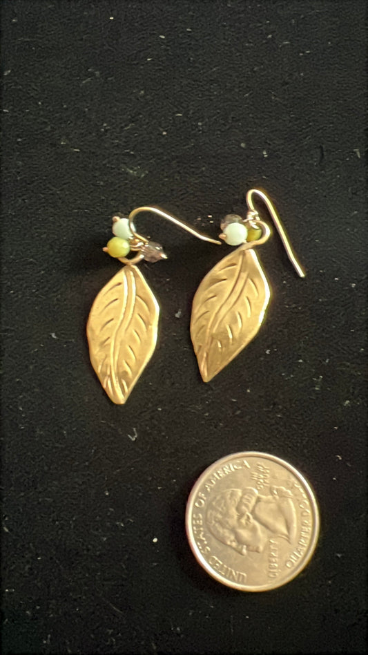#176 - boutique gold leaf earrings with stones