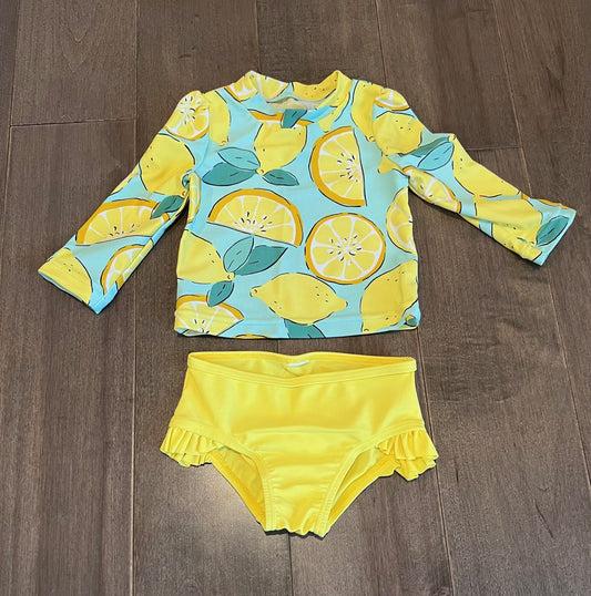 Carter's lemon baby girl 2 piece swimsuit,  size 9M