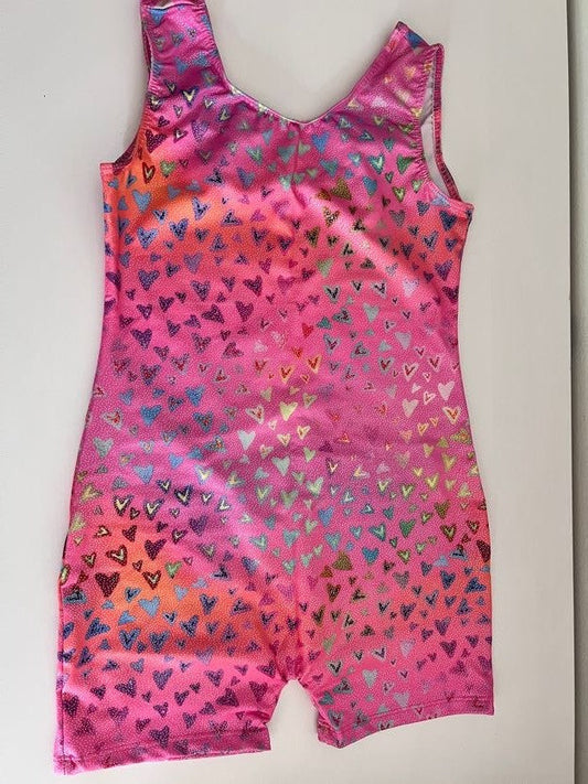 #176 - Pink heart girls gymnastics leotard | S