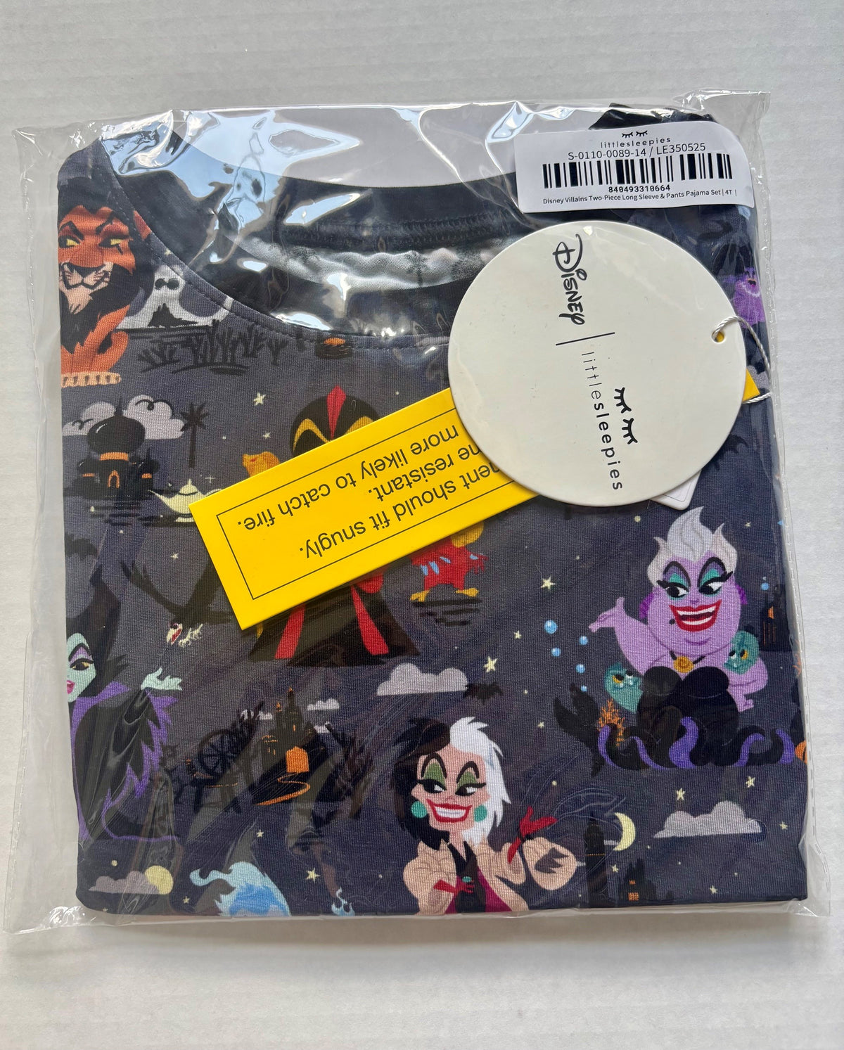 #154 Little Sleepies Disney Villains Long Sleeve Pajamas Girls or Boys 4T NWT
