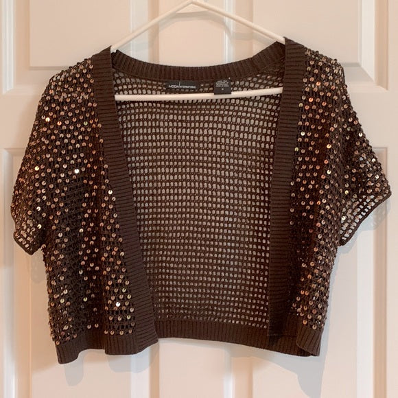 PPU Montgomery  NWOT Women's Brown Silk & Sequined Shrug (Small)