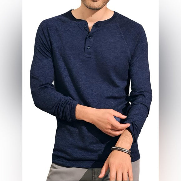 #118 | Size S | Men's Faherty Long Sleeve Cloud Henley Baltic Navy Heather