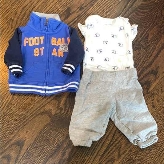 #181 - Carter's Blue Football Star Jacket and Baby Outfit Set - Newborn NB