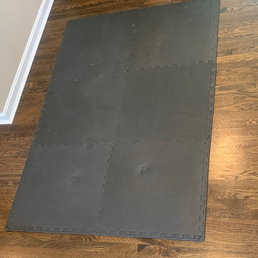 #181 - *PPU ONLY 45242*  Interlocking Black Foam Floor Tile Mat Pieces - Six Squares with Boarder piece