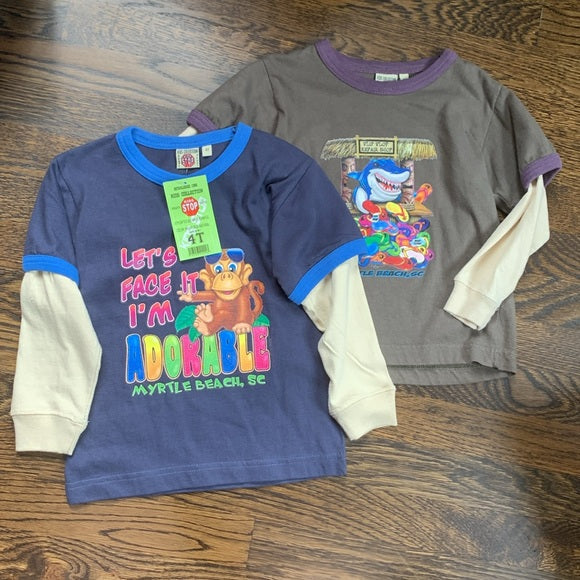 #181 - NWT Kids Graphic Beach Long-sleeves Tees with Shark and Monkey Prints - 4T *REDUCED*
