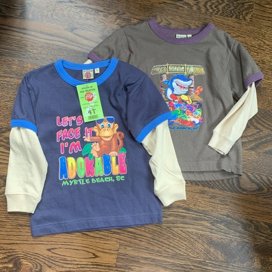 #181 - NWT Kids Graphic Beach Long-sleeves Tees with Shark and Monkey Prints - 4T *REDUCED*