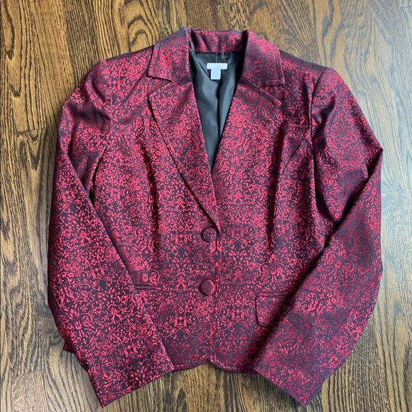 #91 - Red and Black Paisley Festive Holiday Women's Blazer - Size 12