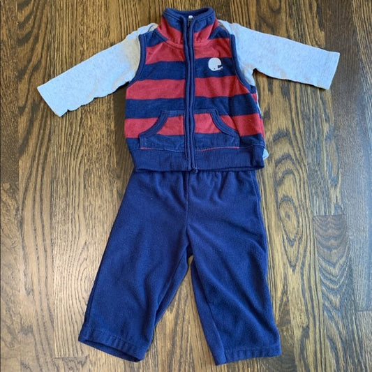 #91 - Carter's Striped Red and Blue Football Vest with Navy Pants Set - 9mo