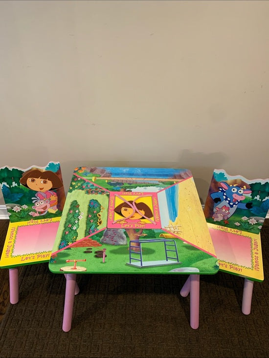 #151 - Dora the Explorer Pink & Green Kids Table and Chairs Set