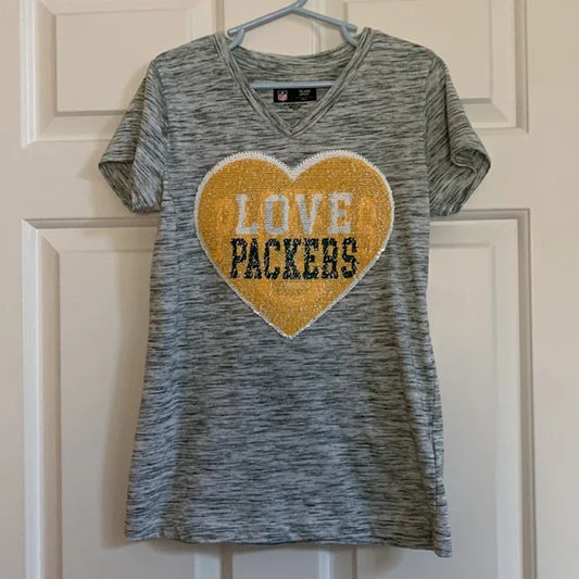 #181 - Green Bay Packers NFL Apparel Sequined Shirt Girls Size 10/12