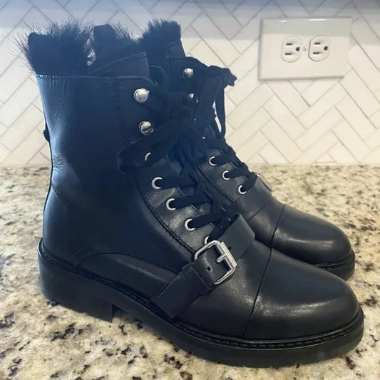 #118 | Size 8 | Women's Allsaints Combat Boots Black Leather Side Zip Donita Womens Size 38