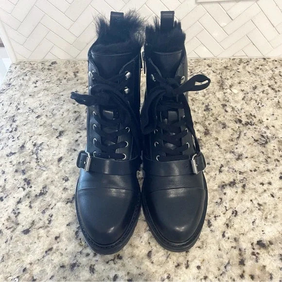 #118 | Size 8 | Women's Allsaints Combat Boots Black Leather Side Zip Donita Womens Size 38