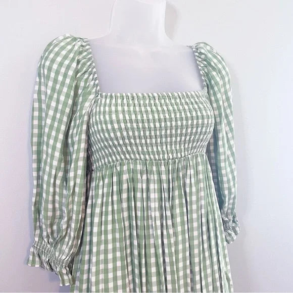 #118 | Size XS | Women's NWT Anthropologie Faithfull the Brand Brisa Midi Dress Green Gingham XS
