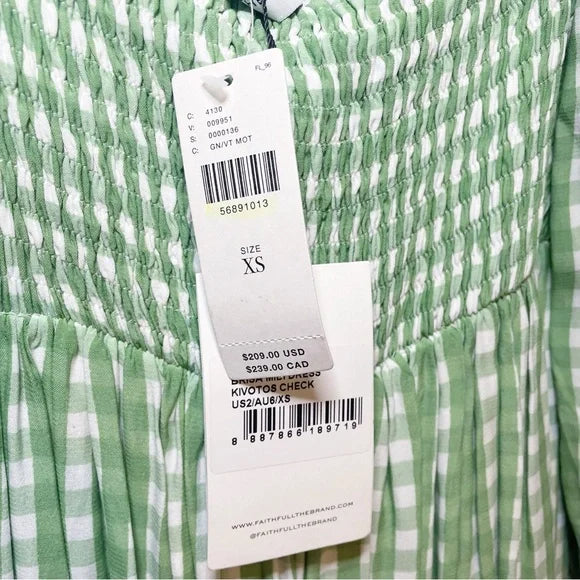 #118 | Size XS | Women's NWT Anthropologie Faithfull the Brand Brisa Midi Dress Green Gingham XS