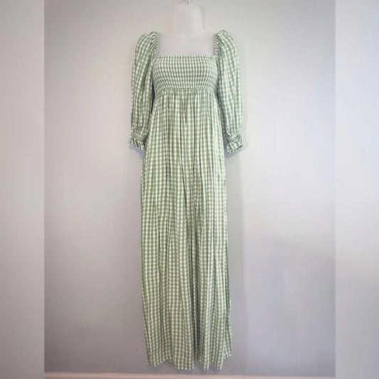 #118 | Size XS | Women's NWT Anthropologie Faithfull the Brand Brisa Midi Dress Green Gingham XS