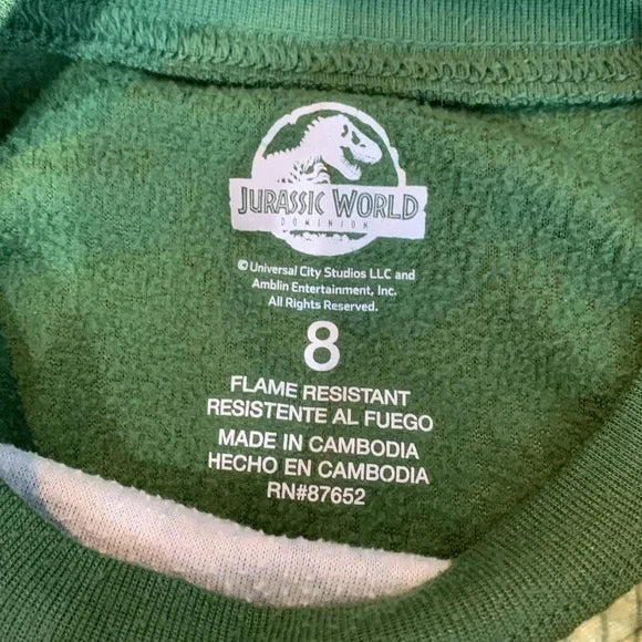 #181 - EUC Jurassic World Dinosaur Fleece Kids Pajamas- PJs Size 8