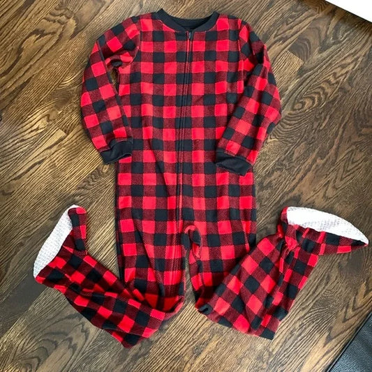 #181 - EUC Carter's Buffalo Plaid One-piece Footed Big Kid Pajamas PJs - Size 8