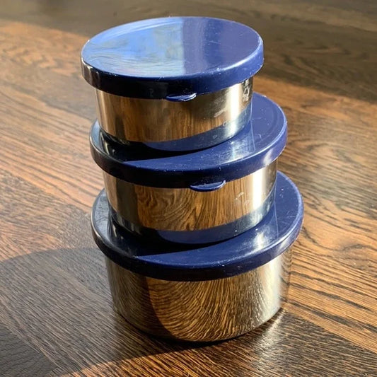 #181 - Pottery Barn Kids PBK Stainless Steel Containers with Blue Lids
