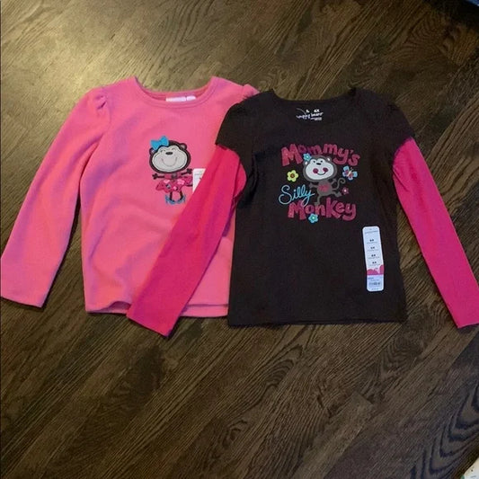 #181 - NWT Girls Silly Monkey Kids' Pink and Brown Long Sleeve Tops - Size 6x *REDUCED*