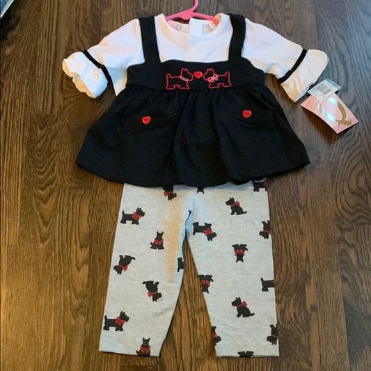 #181 - New Scotties Black and White Toddler Outfit - Size 6-9months