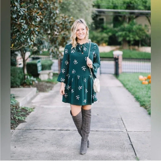 #118 | Size L | Women's Madewell Silk Tie-Neck Dress in Wild Botanic