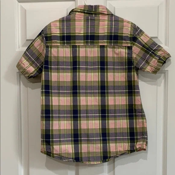 #181 - EUC Carter's Kids Boy Plaid Shirt - Pink and Green - Size 7
