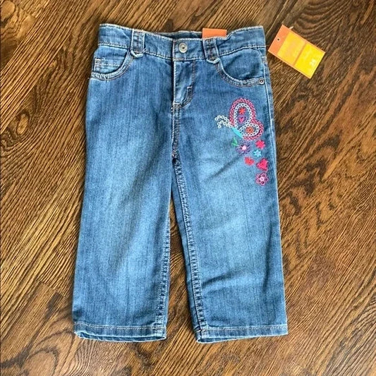 #181 NEW - Embroidered Blue Denim Jeans for Kids Toddlers 24mo