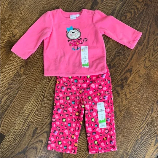 #181 - NWT Jumping Beans Pink Monkey Fleece Top and Pants Set - 12mo