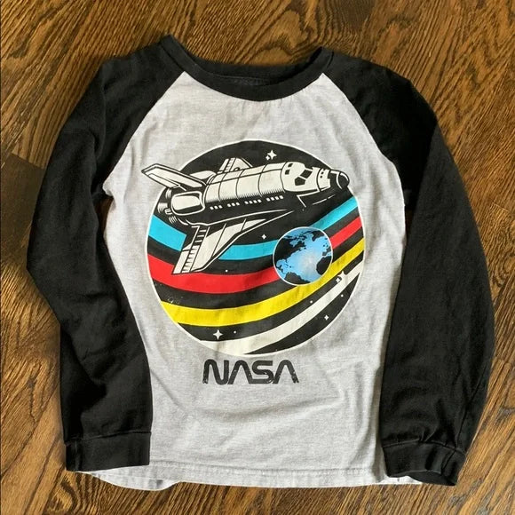 #181 - NASA Kids Space Shuttle Raglan Shirt Set - Black & Gray -10/12