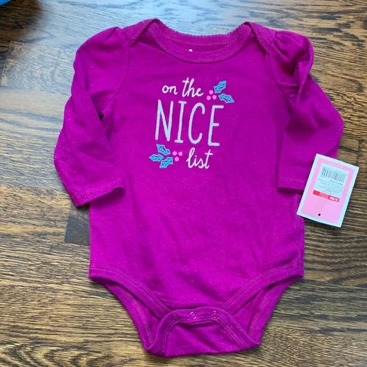 #181 - NWT Holiday Purple Kids Onesie - "On the Nice List" - 3-6mo