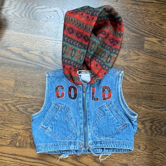 #181 - Hooded Denim Crop Kids Vest - Size 5 *REDUCED*