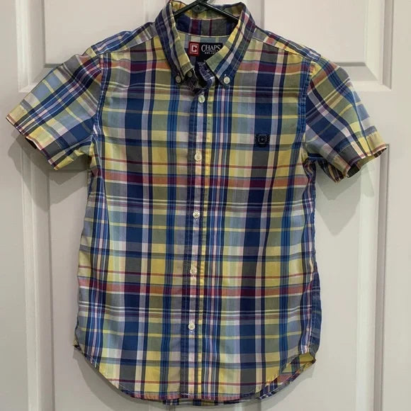 #181 - Chaps Blue and Yellow Plaid Shirt Boys 7