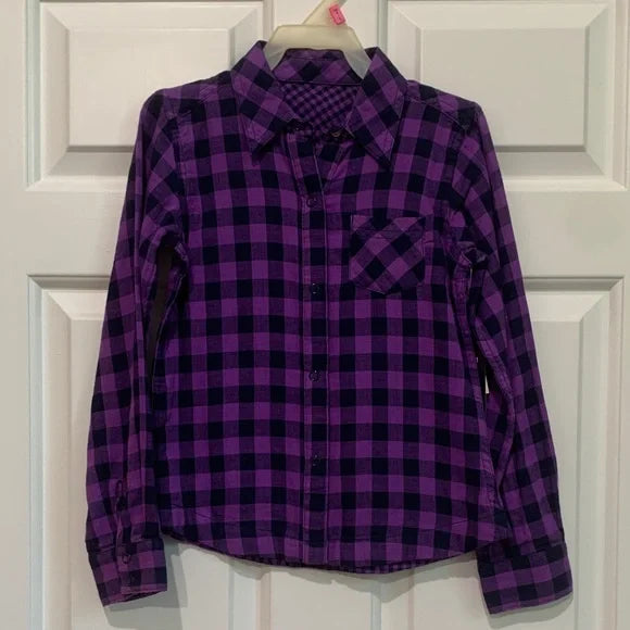 #181 - NWT Reversible Purple Plaid Kids Shirt - XS (4-5)