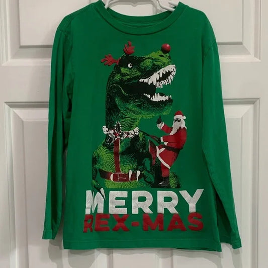 #181 - the Children's Place Green Merry Rex-Mas Kids Shirt - Medium 7/8