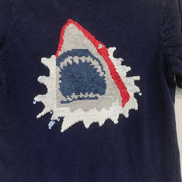 #181 - Navy Gap Shark Graphic Sequined Kids T-Shirt - Small *REDUCED*