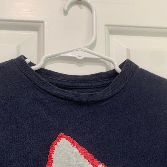#181 - Navy Gap Shark Graphic Sequined Kids T-Shirt - Small *REDUCED*