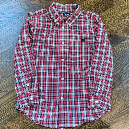 #91 - Chaps Red and Green Boys Checkered Button Down Shirt - Size 7