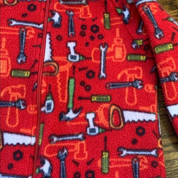 #91 - Red Baby Footie Sleeper Onesie Pajamas with Tool Print - 2T