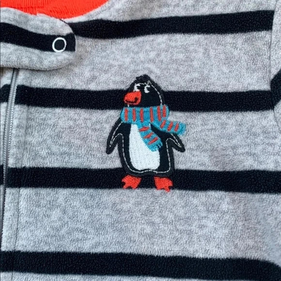 #91 - Striped Footed Pajamas with Penguin Design - 3T