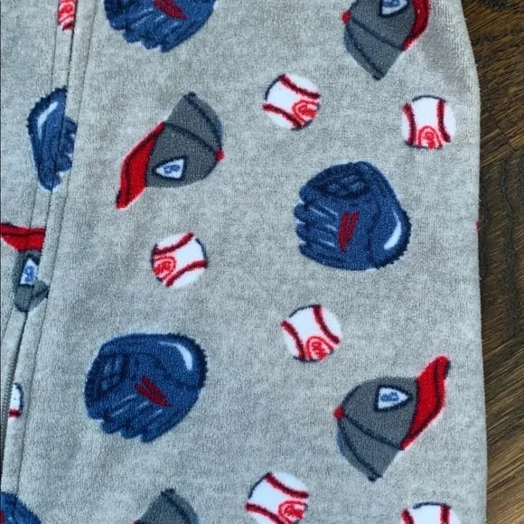 #91 - Gray and Blue Footed Pajamas with Sports Baseball Print - 24mo