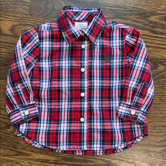 #91- EUC Chaps Plaid Holiday Button Down Shirt and Pants Set - 9 Mo