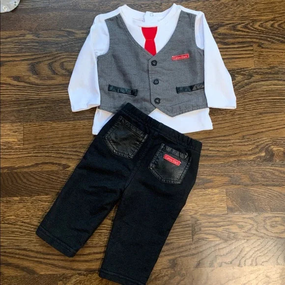 #91 - REDUCED Calvin Klein Gray Vest and Black Pants Baby Outfit- 6-9mo