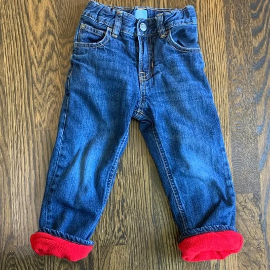 #91 - Baby Gap Kids Red Fleece Lined Denim Jeans - 3yrs