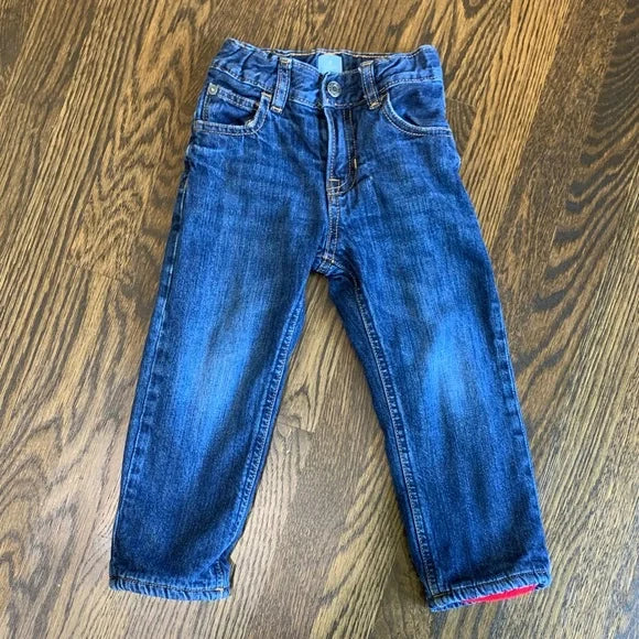 #91 - Baby Gap Kids Red Fleece Lined Denim Jeans - 3yrs