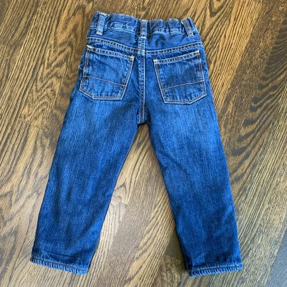 #91 - Baby Gap Kids Red Fleece Lined Denim Jeans - 3yrs