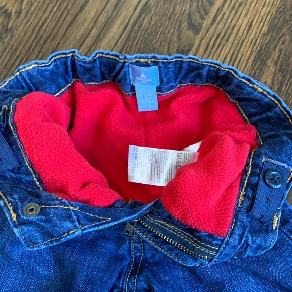 #91 - Baby Gap Kids Red Fleece Lined Denim Jeans - 3yrs