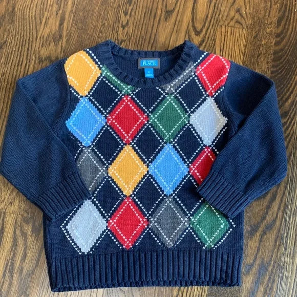 #91 - REDUCED The Children's Place Kids Navy Sweater with Colorful Diamond Pattern - 4T