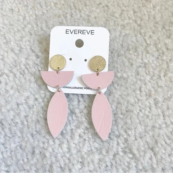 #79 | Women's Evereve Blush and Gold Leather Drop Earrings REDUCED