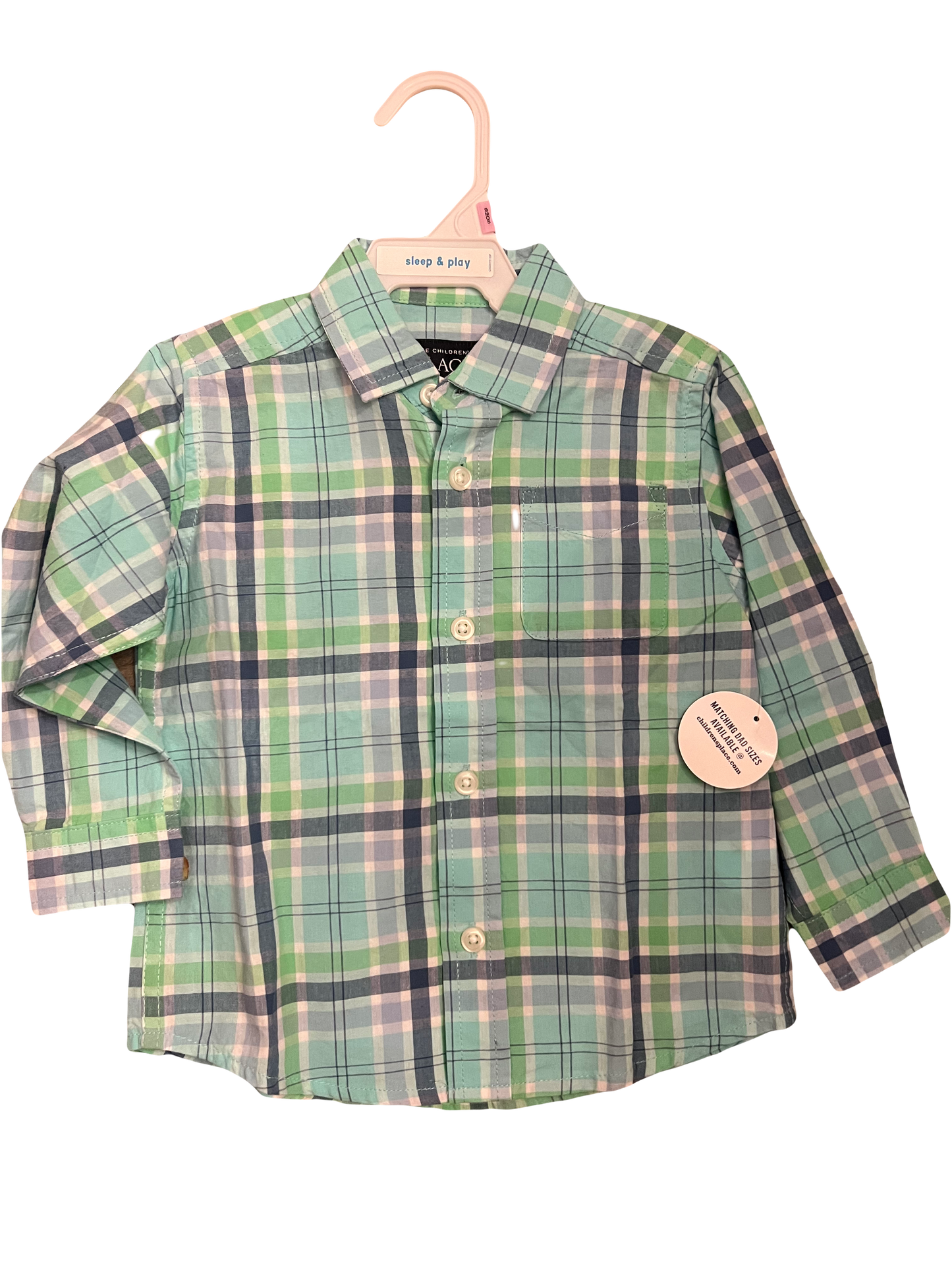 REDUCED NEW UTH TAGS Children’s Place Boy plaid long sleeve oxford aqua blue, green, white (18 months)