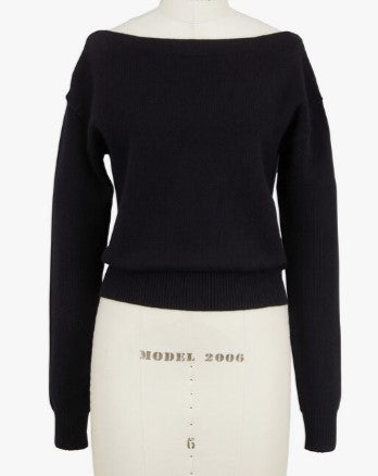 #52 - Michael Kors Collection - Black Cotton & Cashmere Bateau Neck Sweater - Women's Size Small